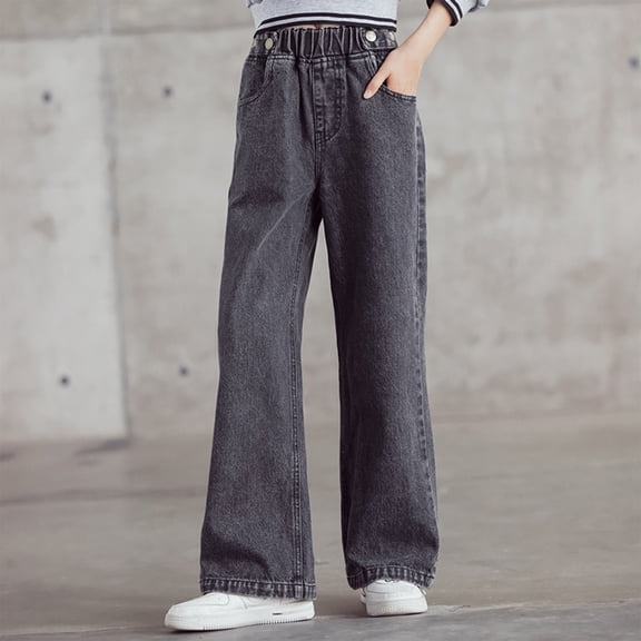 Tdoqot Girls Jeans- Baggy Wide Leg Casual High Rise Kids Denim Jegging Pants Gray Size 4