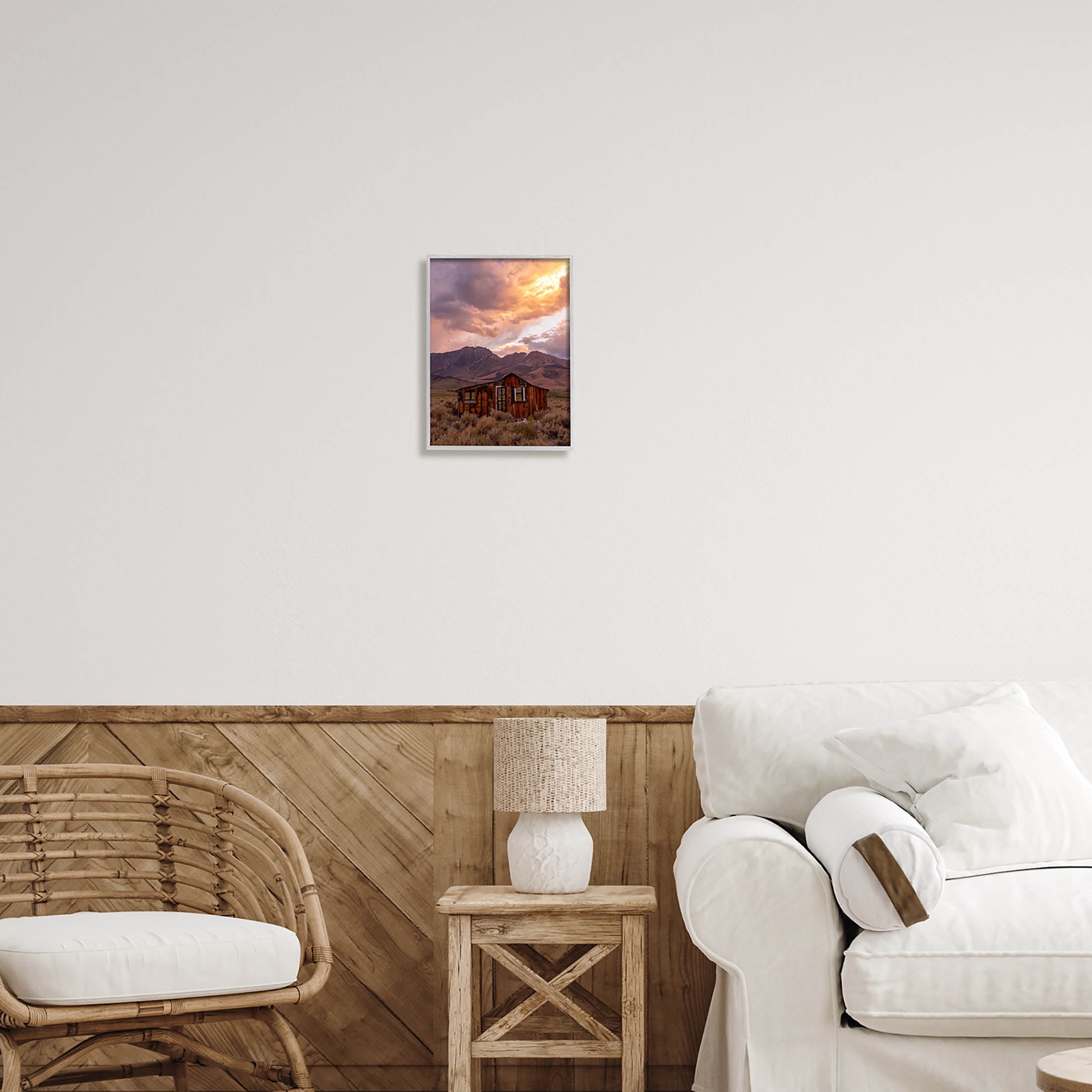 Rural Sunset Countryside Hut Landscape Photograph Gray Framed Art Print Wall Art