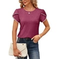 thumbnail image 3 of Bellella T-Shirt Col Rond Été Tops Manches Courtes Pull Casual Ronde Tunique Blouse Femmes Tee Violet L, 3 of 5