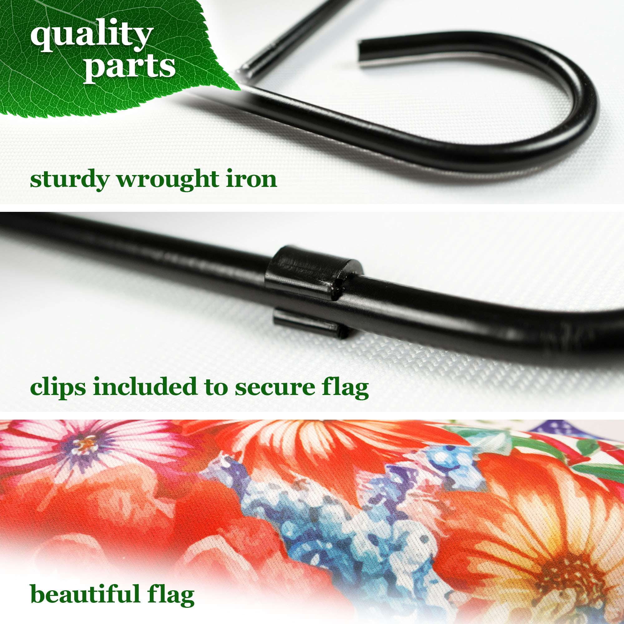 G128 Combo Pack Garden Flag Stand Black 36x16IN & Garden Flag Welcome American Flag Flowers Printed 12x18IN Double Sided Yard Garden Lawn Decoration