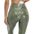 thumbnail image 3 of Women Faux Leather Leggings Leopard Print Liquid Shine Tummy Control Athletic Yoga Pants, 3 of 7