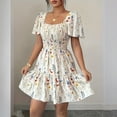 thumbnail image 6 of HAJWOH Summer Dresses for Women Vacation Smocked Square Neck Floral Mini Dress Short Sleeve Ruffle Peasant Sundress, 6 of 8