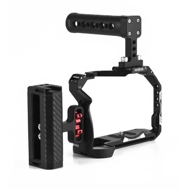Jaula de cámara Andoer Andoer Camera Cage + Top Handle + Side Grip Kit Aleación de aluminio Video Cage con montaje en zapata fría Numerosos hilos de 1/4 de pulgada Reemplazo para cámara Canon R7 Andoer Jaula de cámara