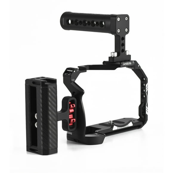 Andoer Andoer Aluminum Alloy Camera Cage with Top and Side Handles for Canon R7 Mirrorless, Black - Professional Multi-Accessory Mounting System