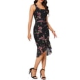 thumbnail image 4 of INSPIRE CHIC Summer Floral Bodycon Dress for Women's Sleeveless Square Neck Ruched Mesh Fishtail Dresses XS Black, 4 of 6