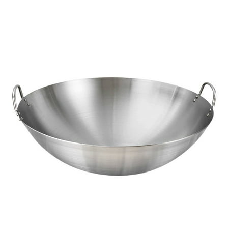 

Hemoton Stainless Steel Wok Round Bottom Wok Large Fry Pan Large Capacity Saute Pan
