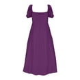 thumbnail image 4 of MIXUE Summer Dresses for Women Solid Color Square Collar Short Sleeve Split Slim Maxi Dress Activewear,Purple,XXL, 4 of 5
