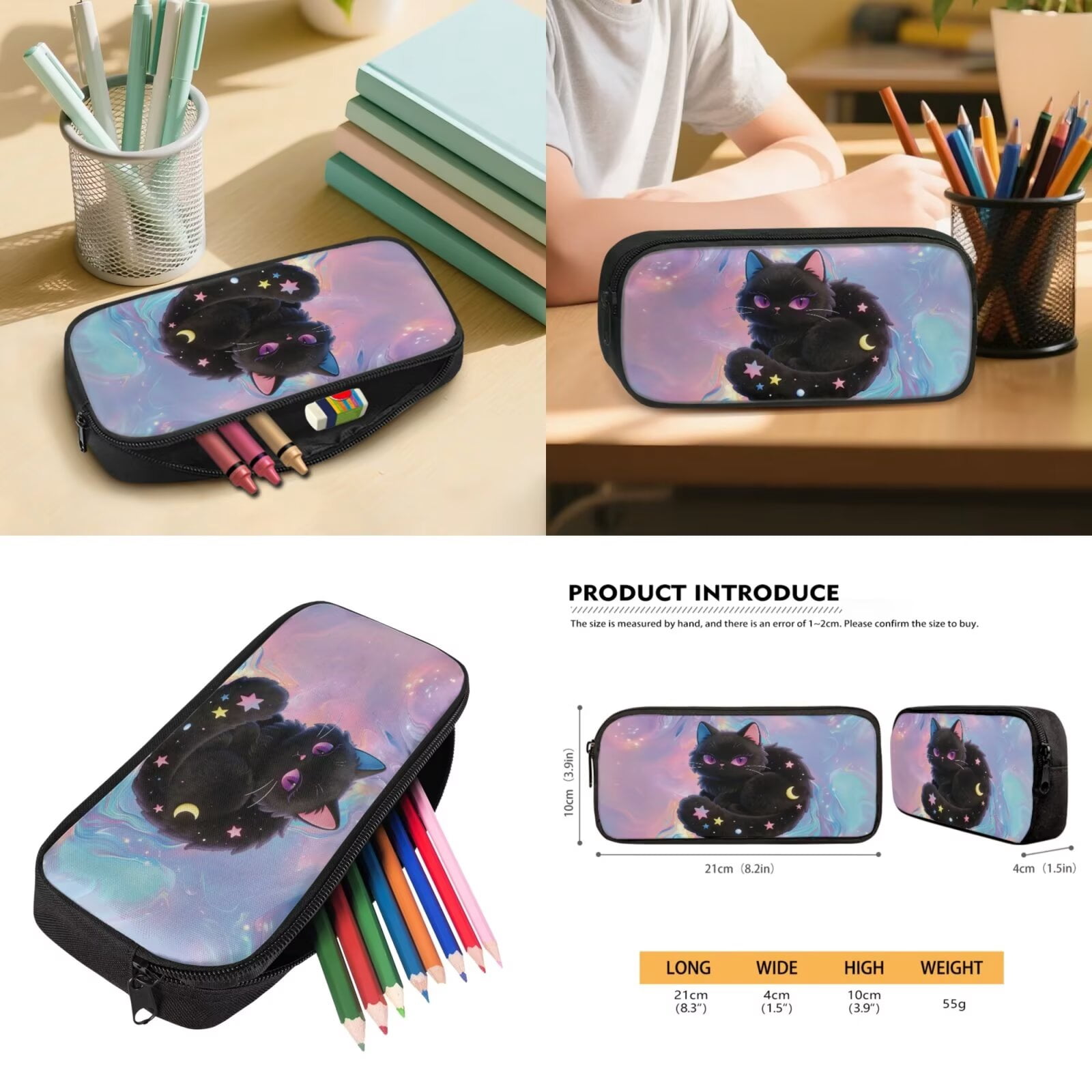 Pzuqiu Black Cat Back Pack for School Girls Backpacks for Teens Girls Backpack with Lunch Bag Pencil Case Water Bottle Holder Bag Large Shoulder Strap Rucksack