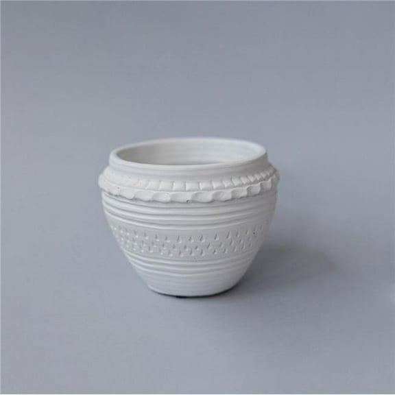 MDR Trading Inc. FP-CNP-363-S_Q01 White With Line And Dot Pattern Cement Planter