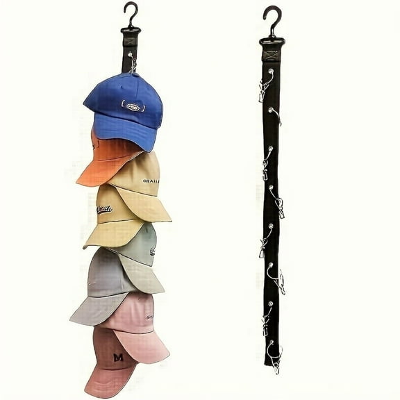 Canvas Hat Organizer Rack, Wall-Mounted Hanging Storage with 8 Clips, Space-Saving Entryway and Dorm Holder for Baseball Caps, Visors, and Hats, 1 Pack