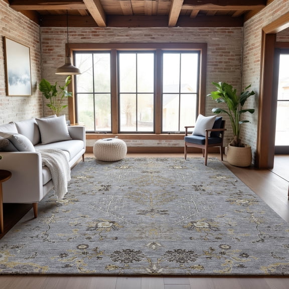 Addison Rugs Mayfield Premium Machine Washable Transitional Floral Gray Rectangle Rug, 8' x 10'