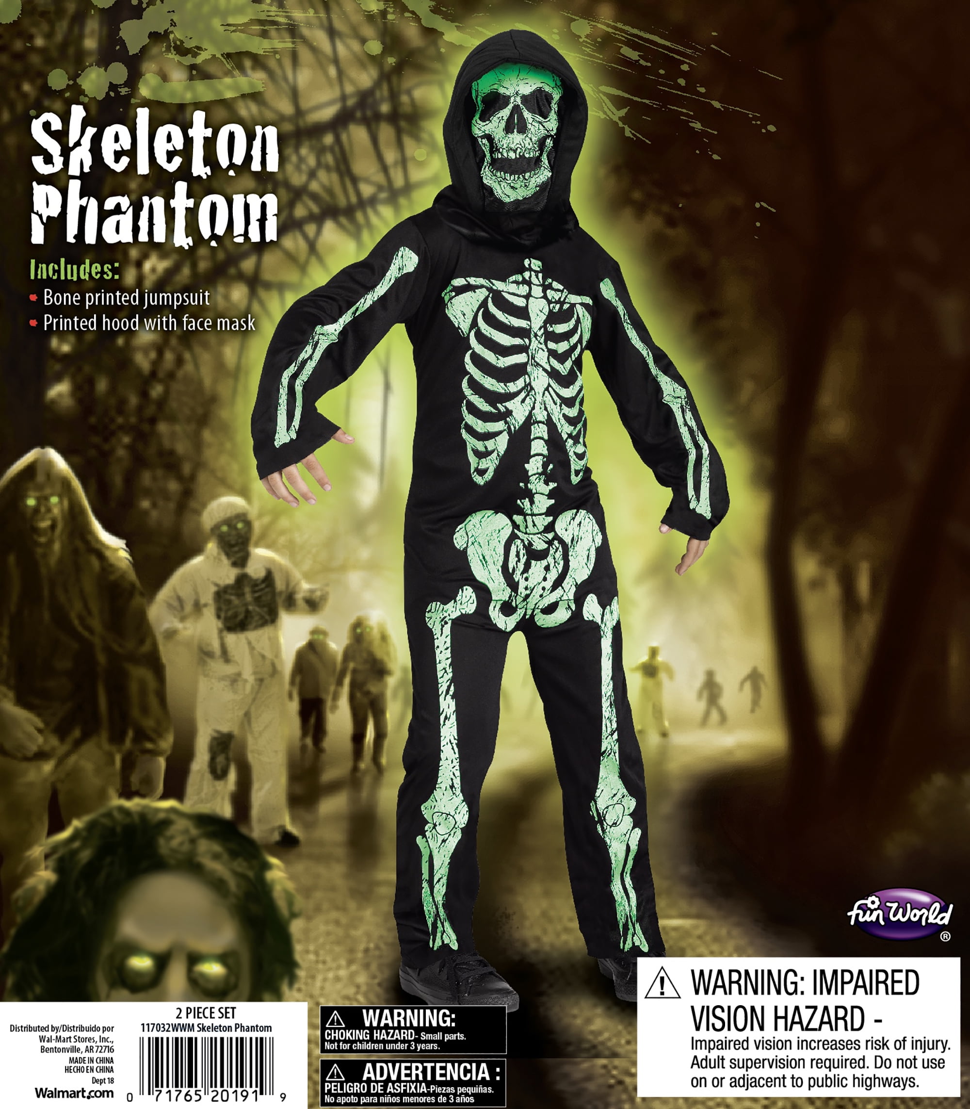 Halloween Boy's Skeleton Phantom Child Costume Size Medium by Fun World