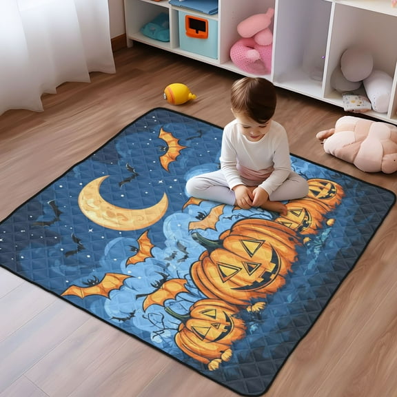 WOBOGO Halloween Pumpkins Baby Playmats Extra Large Waterproof Rollable Activity Pads for Toddlers 50×50inch