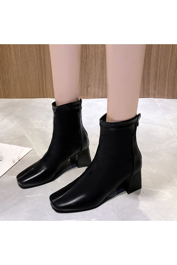 Work Boots For Women Pumps Mid Heel As Show Zip-Up Women'S Ankle Boots & Booties Black 40(US:7.5)