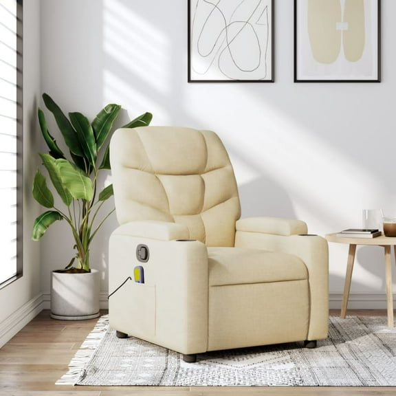 vidaXL Massage Recliner Chair Cream 100% polyester, metal, plywood Large