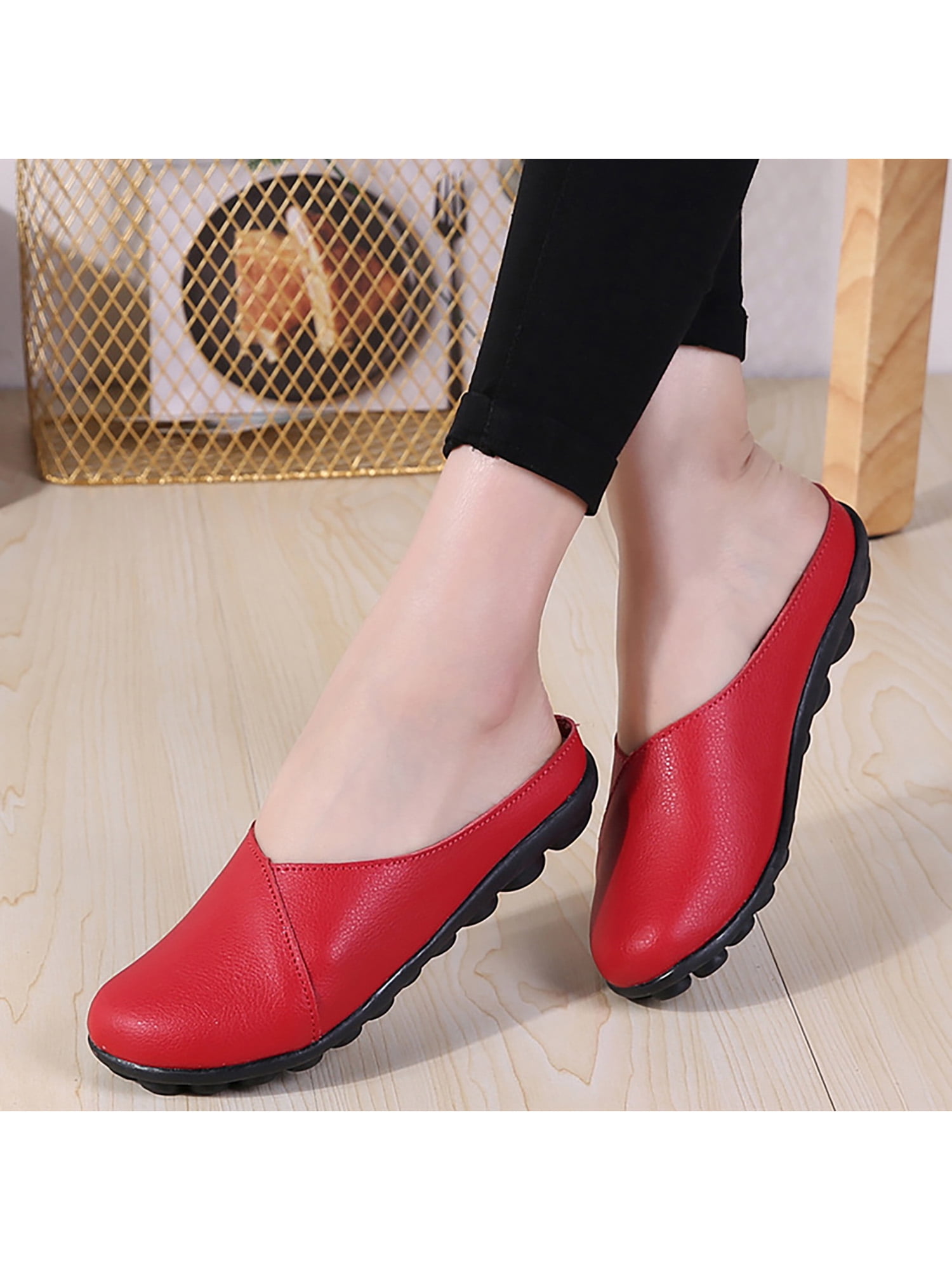 Womens Ladies 100% Black & Red Leather Slippers Mules Clogs All Sizes Womens Ladies 100% Black & Red Leather Slippers Mules Clogs All Sizes