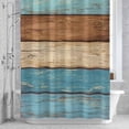 thumbnail image 3 of Brown Light Blue Wood Grain Shower Curtain for Bathroom Decor, Striped Farm Country Style Waterproof Fabric Shower Curtain, 66"x72" Set with 12 Hooks, 3 of 9