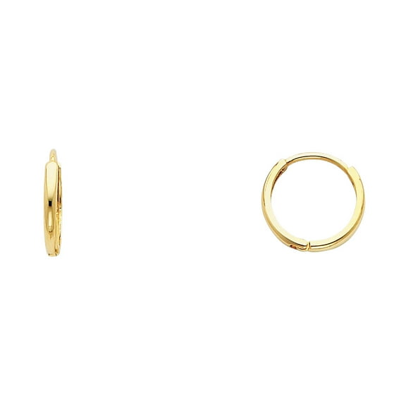 14k Yellow Gold 2mm Thick Plain Huggies Earrings Small Round Hoop Earrings (11mm Diameter)