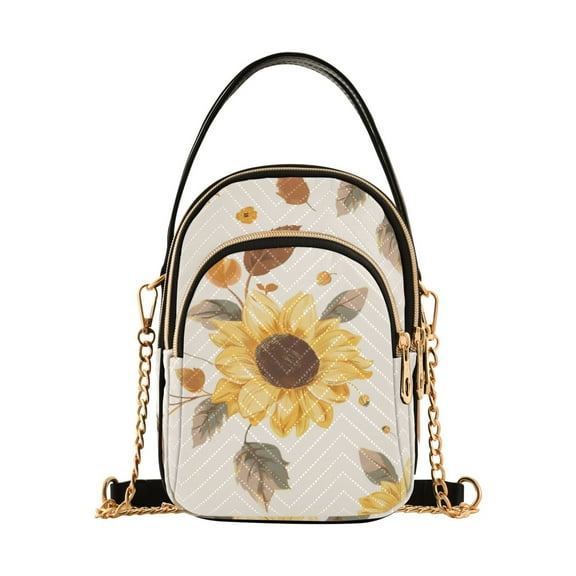 joogoo Women Sunflower with Fall Leaves Chain Crossbody Bags Shoulder Handbag Phone Purse