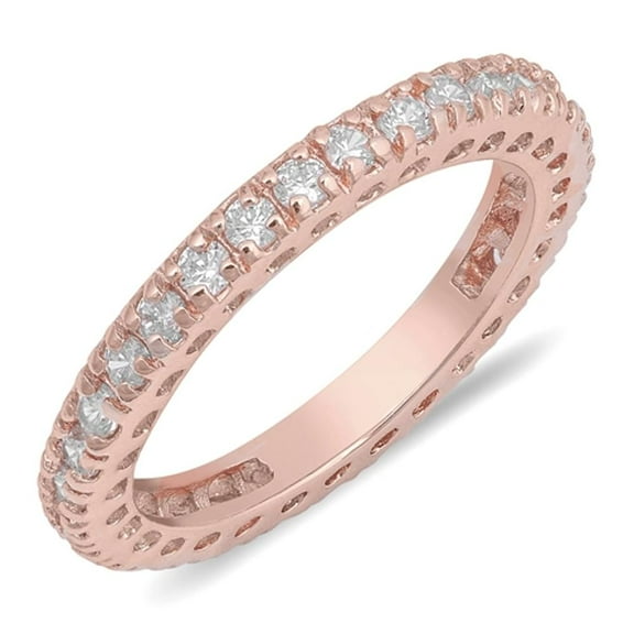 CHOOSE YOUR COLOR Rose Gold-Tone Eternity White CZ Ring .925 Sterling Silver Band Female Size 6