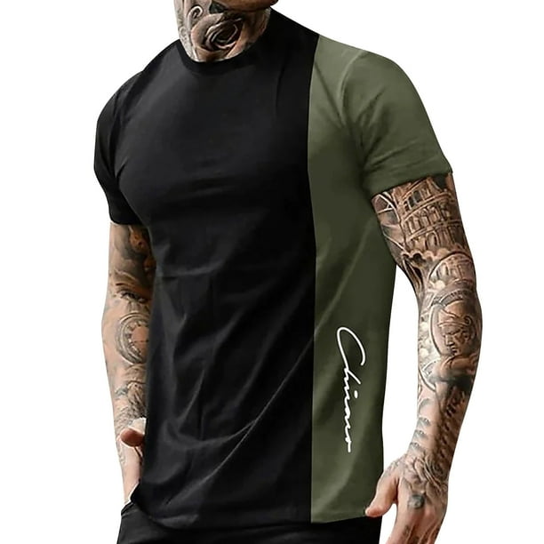 Playeras De Hombre Camiseta Para Hombre Con Gráfico De Bloques De Color, Cuello Redondo, Ropa Con Impresión 3D, Para Exteriores, Ocio, Manga Corta, Diseño De Moda Retro
