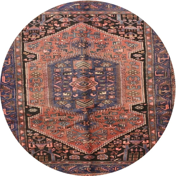 Ahgly Company Indoor Round Traditional Copper Red Pink Persian Area Rugs, 3' Round