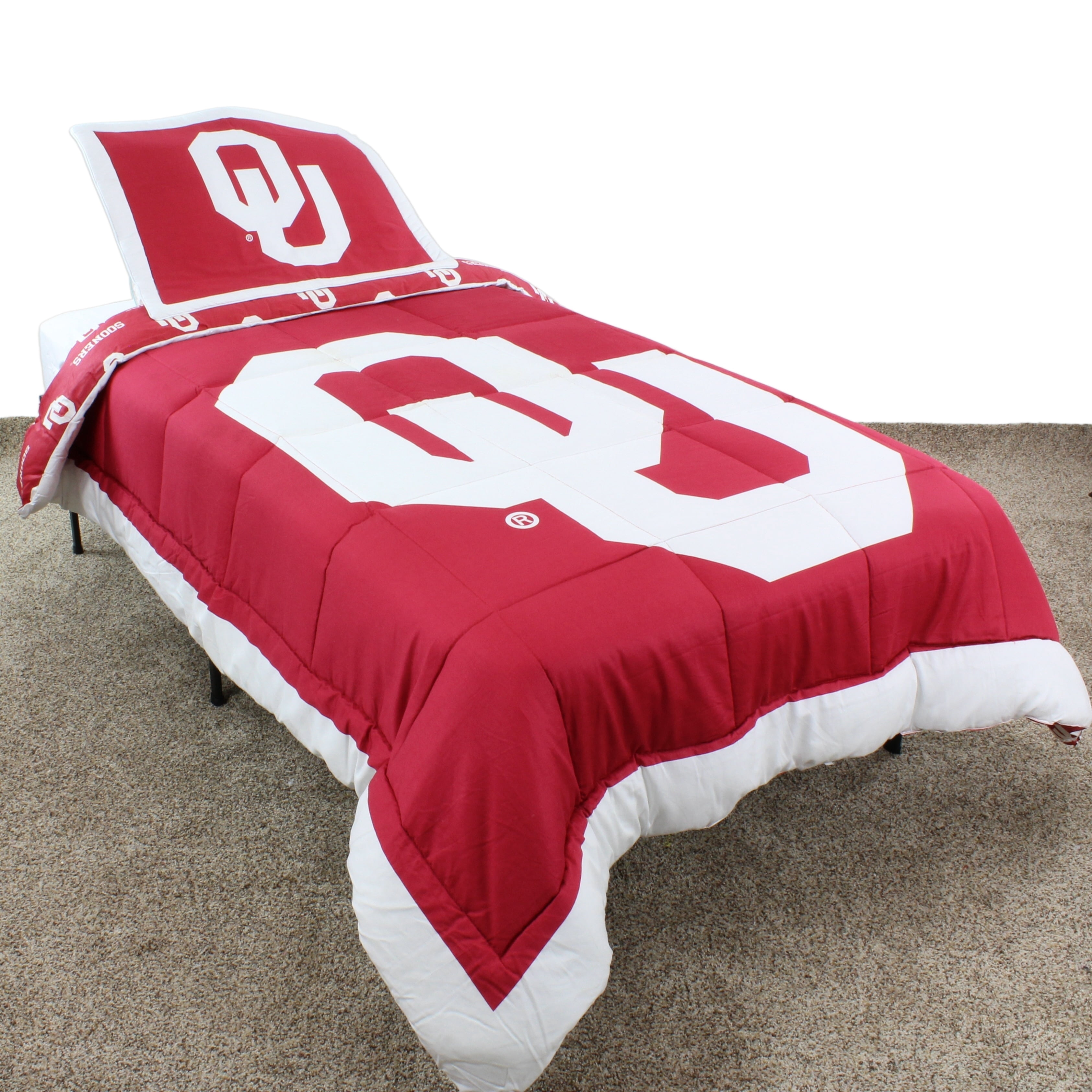 Oklahoma Sooners 3 Pc Reversible Cotton Comforter Set, 1 Comforter, 2 Shams, Queen