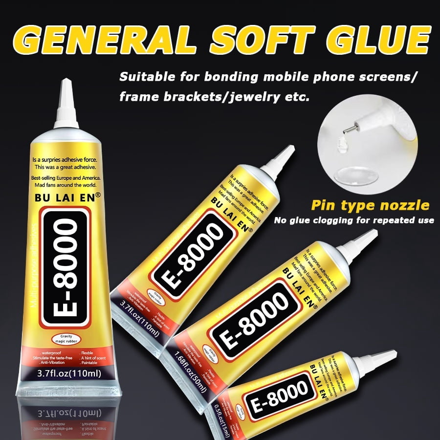 6 Count 110ml/3.7 Fl Oz E8000 Clear Multi-Purpose Adhesive Kit with Dotting Pens, Wax Pencil & Tweezer, for Jewelry Making, DIY Crafts and Home Daily Repair