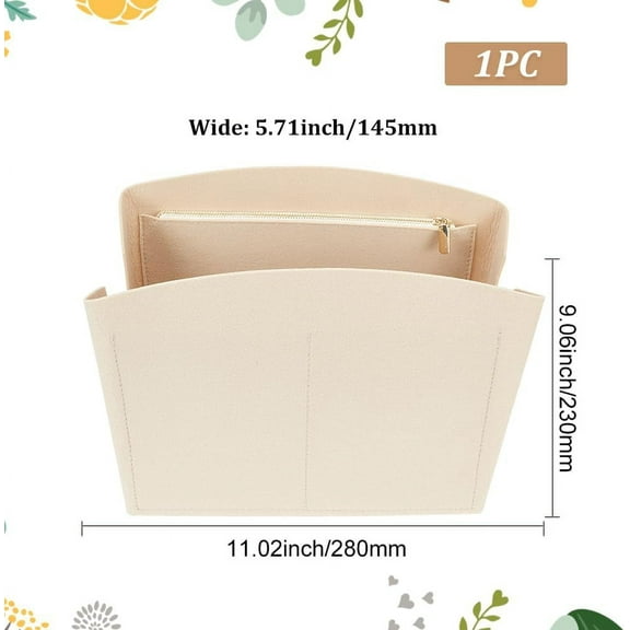 Felt Handbag Organizer Insert Shell Shaper Women Tote Bag Purse Insert Liner Bag Multiple Compartments Bag Interior Portable Felt Liner Tidy Organizer for Alma BB 11x5.7x9.1 Inch Apricot