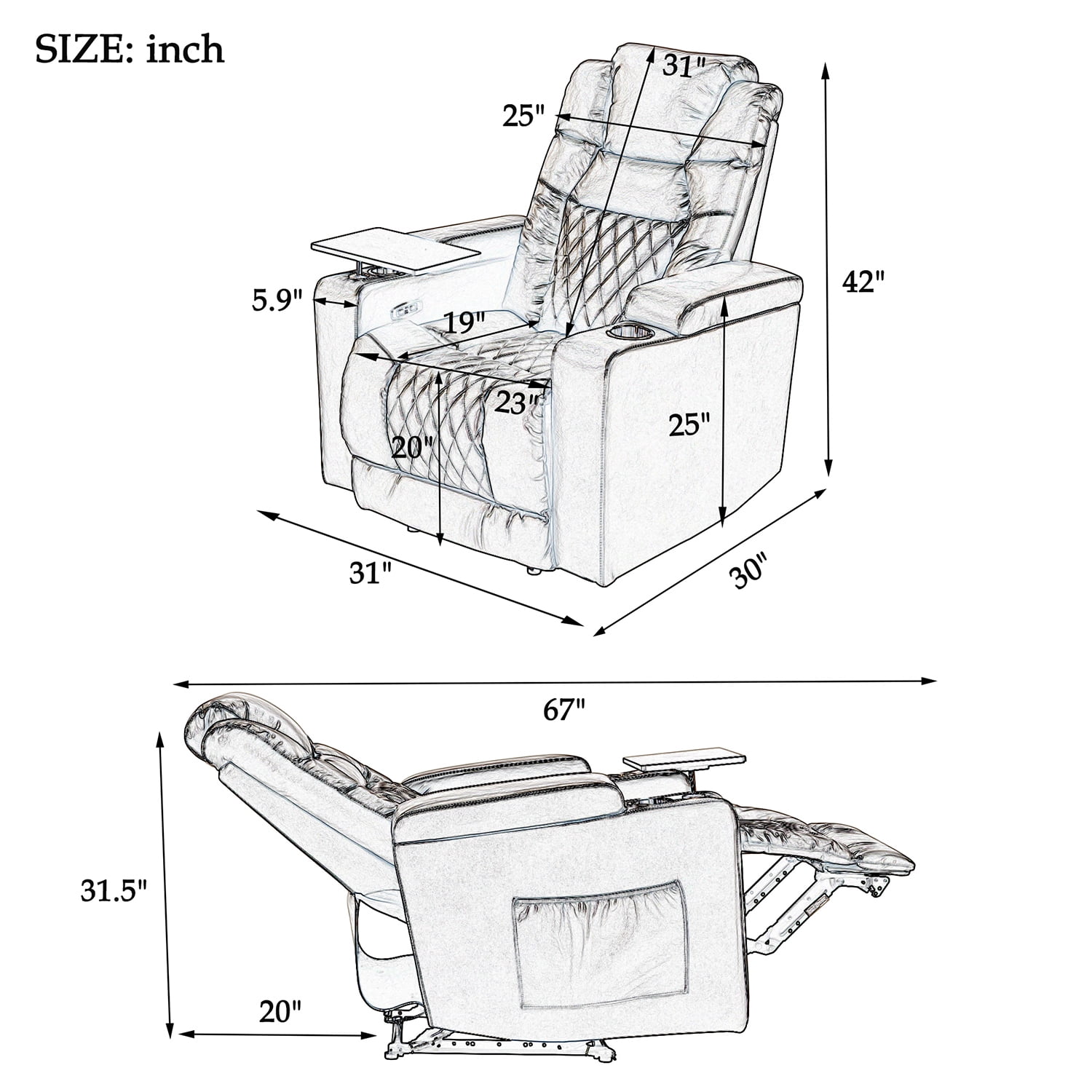 Kadyn Power Motion Recliner, Metal Recliner Chair with USB Charging Port and Hidden Arm Storage, Home Recliner with 2 Convenient Cup Holders Design and 360° Swivel Tray Table, Grey Kadyn Power Motion Recliner, Metal Recliner Chair with USB Charging Port and Hidden Arm Storage, Home Recliner with 2 Convenient Cup Holders Design and 360° Swivel Tray Table, Grey