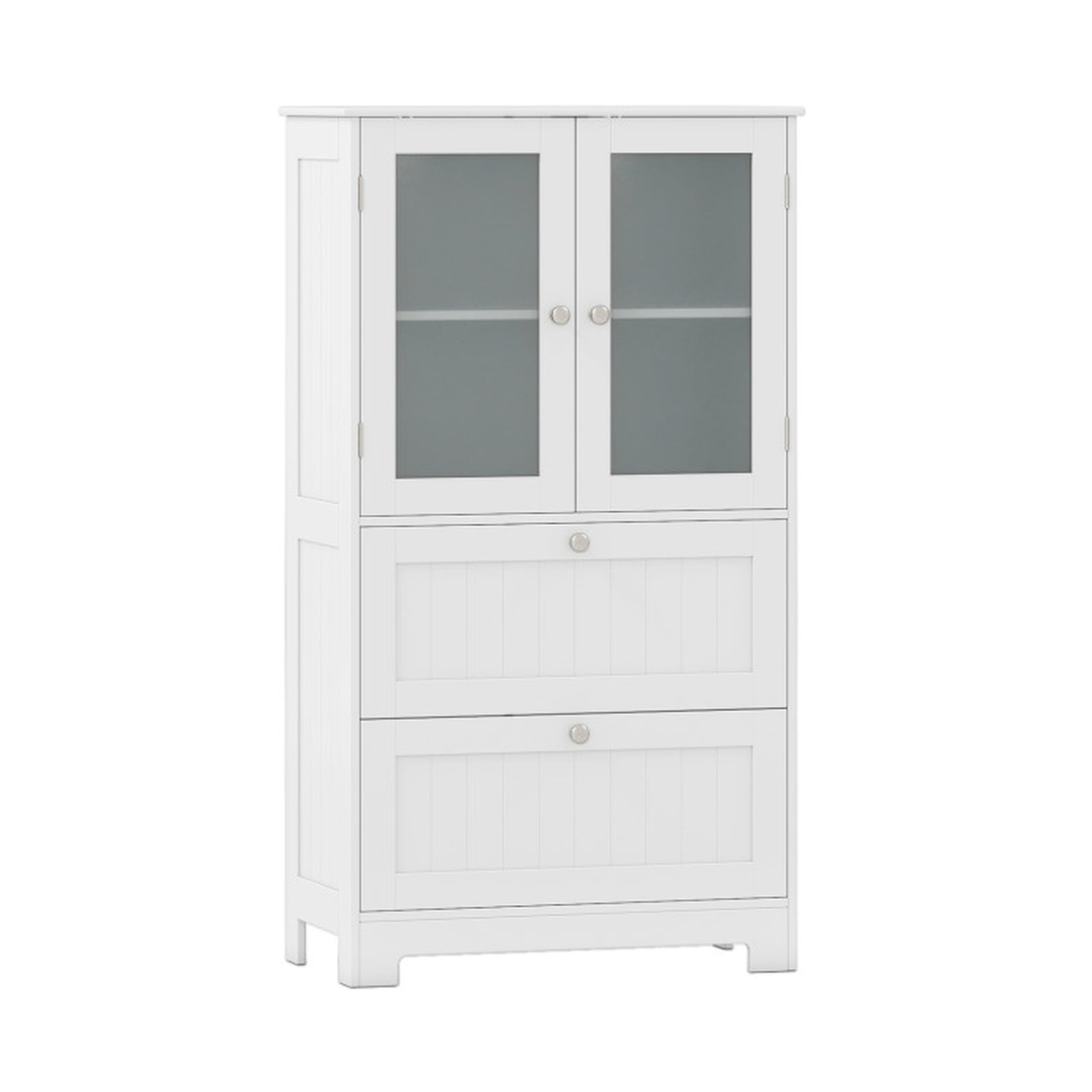 Vebreda Freestanding Bathroom Storage Cabinet, Bathroom Floor Storage Cabinet Freestanding Cupboard Pantry with 2 Drawers and 2 Frosted Glass