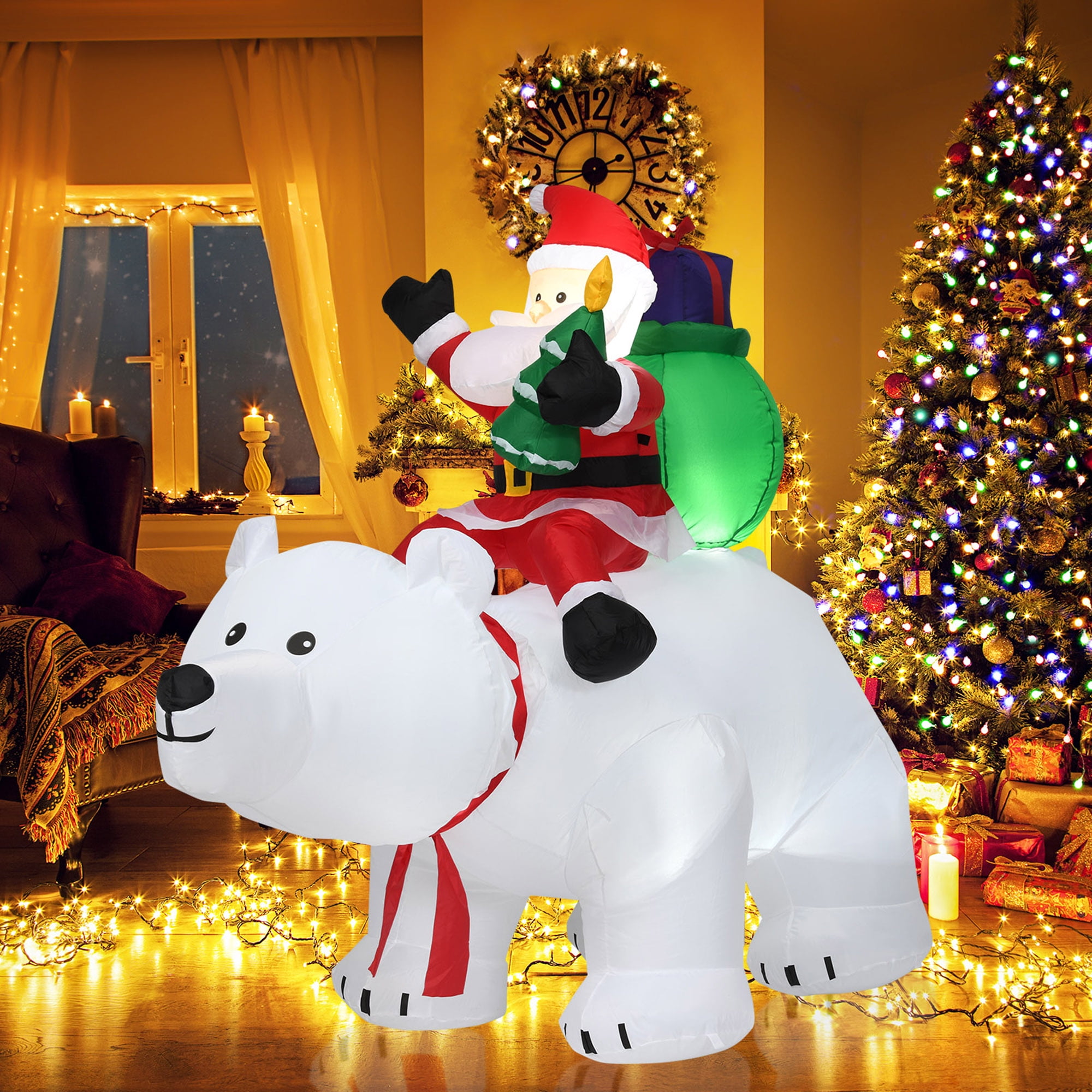 Gymax 6.5ft Inflatable Christmas Santa Riding Polar Bear Decoration w ...