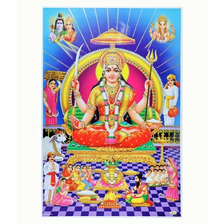 Bm Traders Santoshi Mata Golden Zari Art Work Poster Without Frame (24 X 36 Inches)