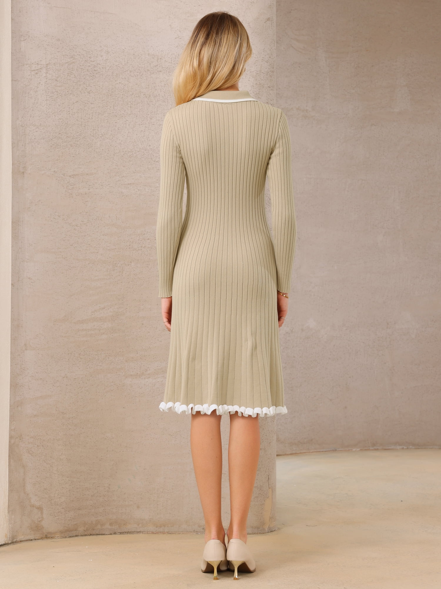 DARING DIVA Women's Sweater Knitted Ribbed A-Line Long Sleeve Dress 2XL Dark Beige
