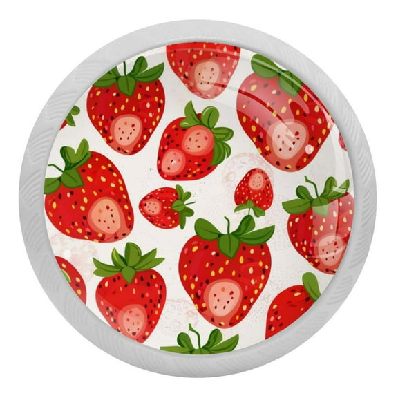 PhooArto Pink Strawberries Patetrn 4 PCS Crystal Glass Cabinet Knobs, Drawer Kitchen Cabinets Dresser Cupboard Wardrobe Pulls Handle - Glowing in the Dark