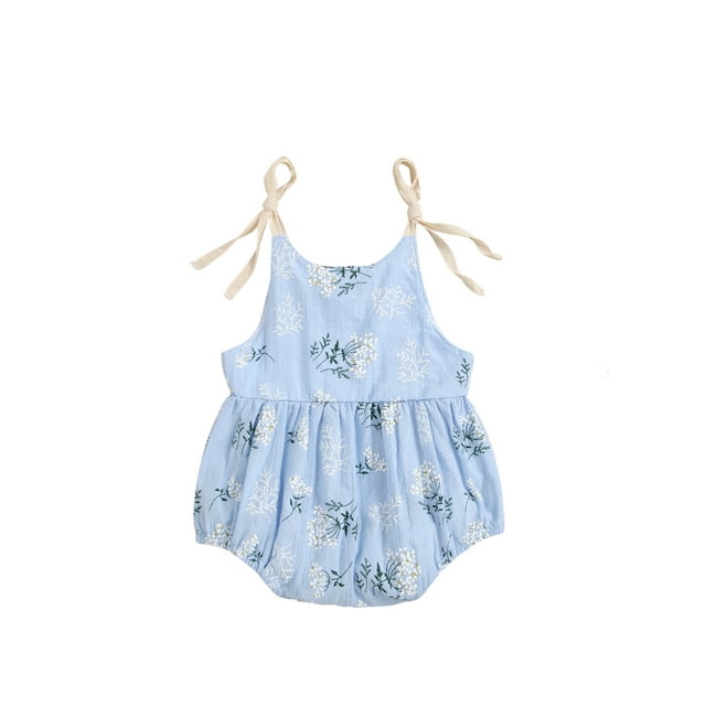 xiaxaixu Summer Sleeveless Romper, Tie-up Plant Pattern U-shaped Neck Playsuit