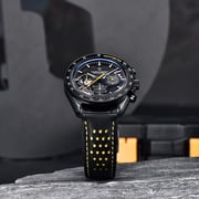 PAGANI DESIGN Men's Quartz Watches full Black Stainless Steel Chronograph Wristwatch with Leather Watchband