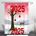 thumbnail image 1 of Whimsical Winter Shower Curtain with 2025 Numerals Christmas Tree & Deer Festive Pink Design, 1 of 4