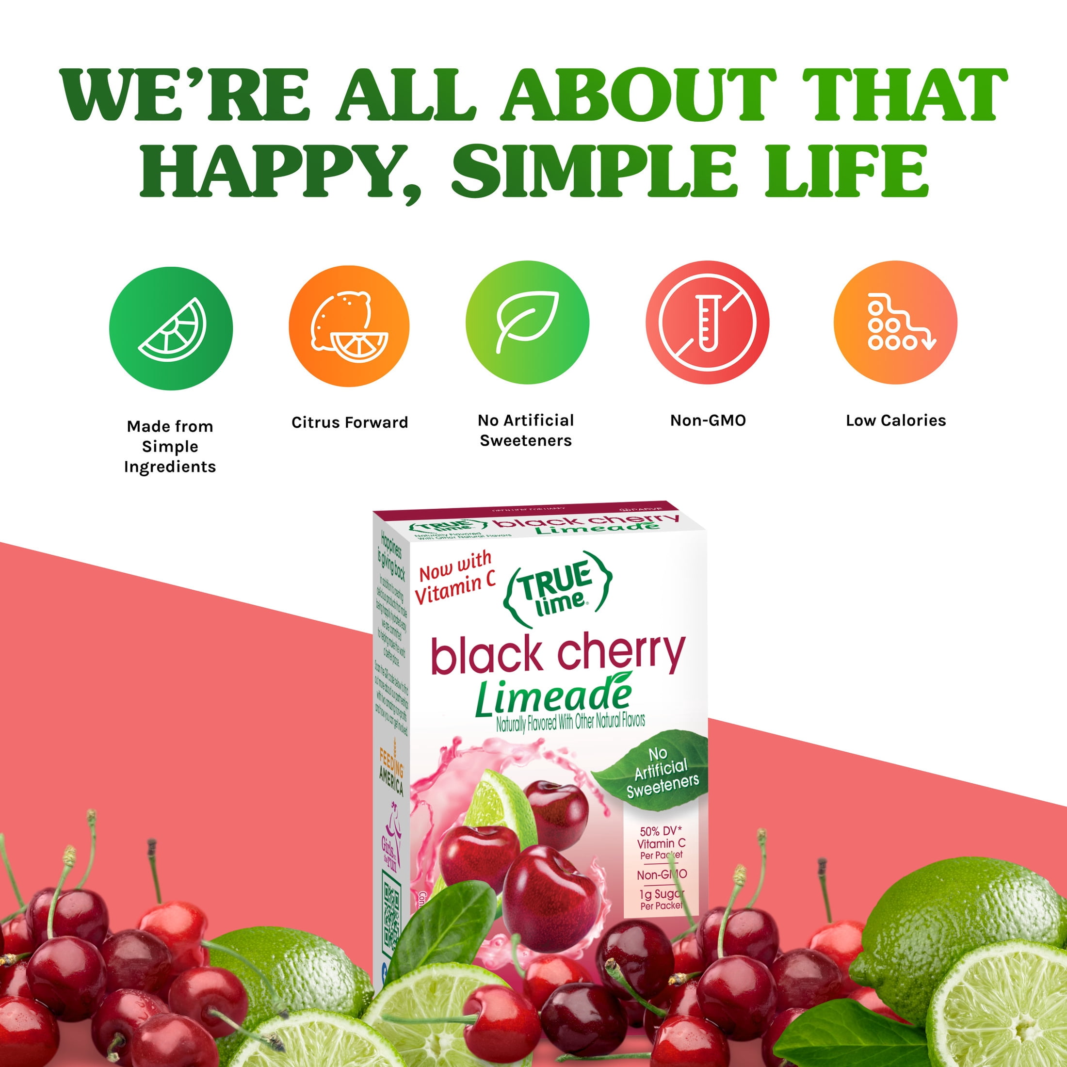 True Lime Black Cherry Limeade Drink Mix Powder, No Artificial Sweeteners, 1.06 oz., 10 Count Box