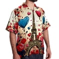 thumbnail image 2 of Eiffel Tower Valentine's Day Men's Short Sleeve Printed Button Down Beach, Casual, Poplin Shirts for Summer Vacation, 2 of 6