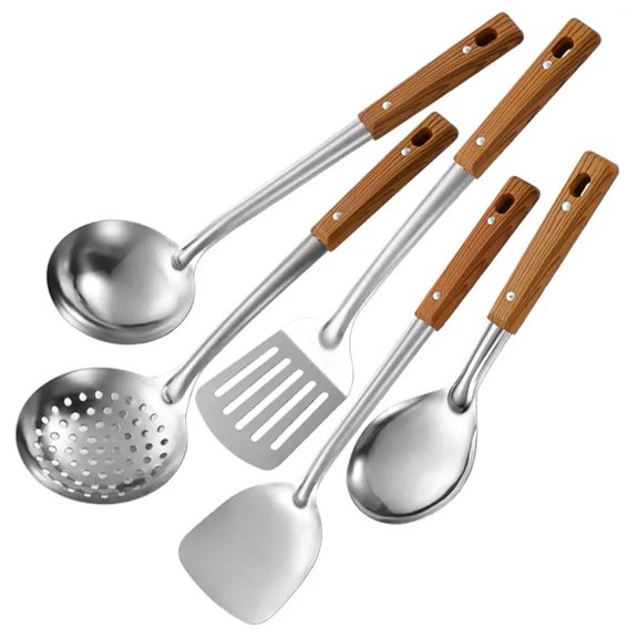 QHUDLV Wok Spatula,Slotted Spatulas,Ladle,Skimmer Ladle Tool Set, Stainless Steel Kitchen Utensils Set, Mirror Polished Stainless Steel Cooking Utensils