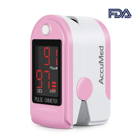 Finger Oximeter - AccuMed CMS-50DL Finger Pulse Oximeter Blood Oxygen SpO2 Sports and Aviation Monitor w/ Carrying case, Landyard Silicon Case & Battery (Pink)