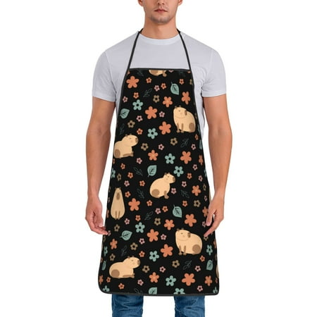 

Chef Aprons for Men and Women - Capybaras Floral Oil-Resistant Bib Aprons for Cooking Waterproof BBQ Grilling Kitchen Aprons Gifts for Women and Men