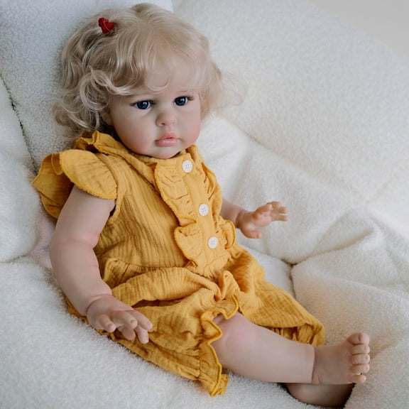 Adorable Reborn Baby Dolls, 24 inch Cloth Body Realistic Baby Doll w/Rooted Hair and Open Eye Reborn Toddler Doll for Girls Real Life Baby Dolls Perfect for Kids Ages 3 , Playtime and Collection