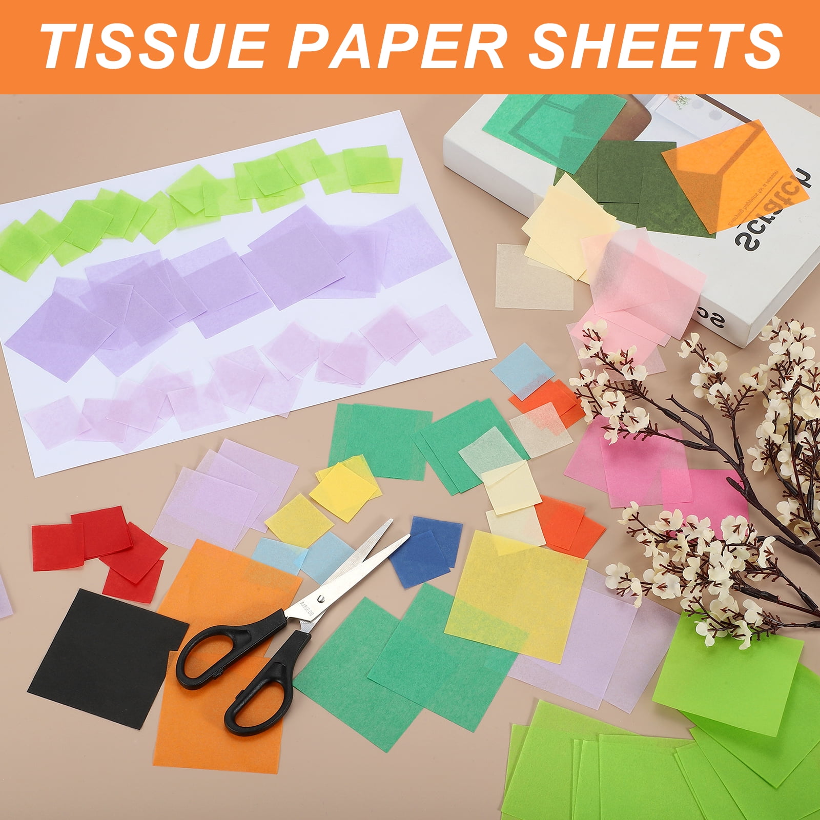 Uxcell 2400Pcs Colored Tissue Paper Squares, 3x3 Inch 30 Assorted Colors Bleeding Tissue Paper Crepe Small Square Art Paper for Crafts
