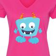 thumbnail image 4 of Inktastic Cute Monster, Little Monster, Blue Monster, Horns Women's V-Neck T-Shirt, 4 of 5