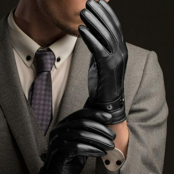 Hot Mens Fitted Real Leather Touch Screen Gloves with Racing