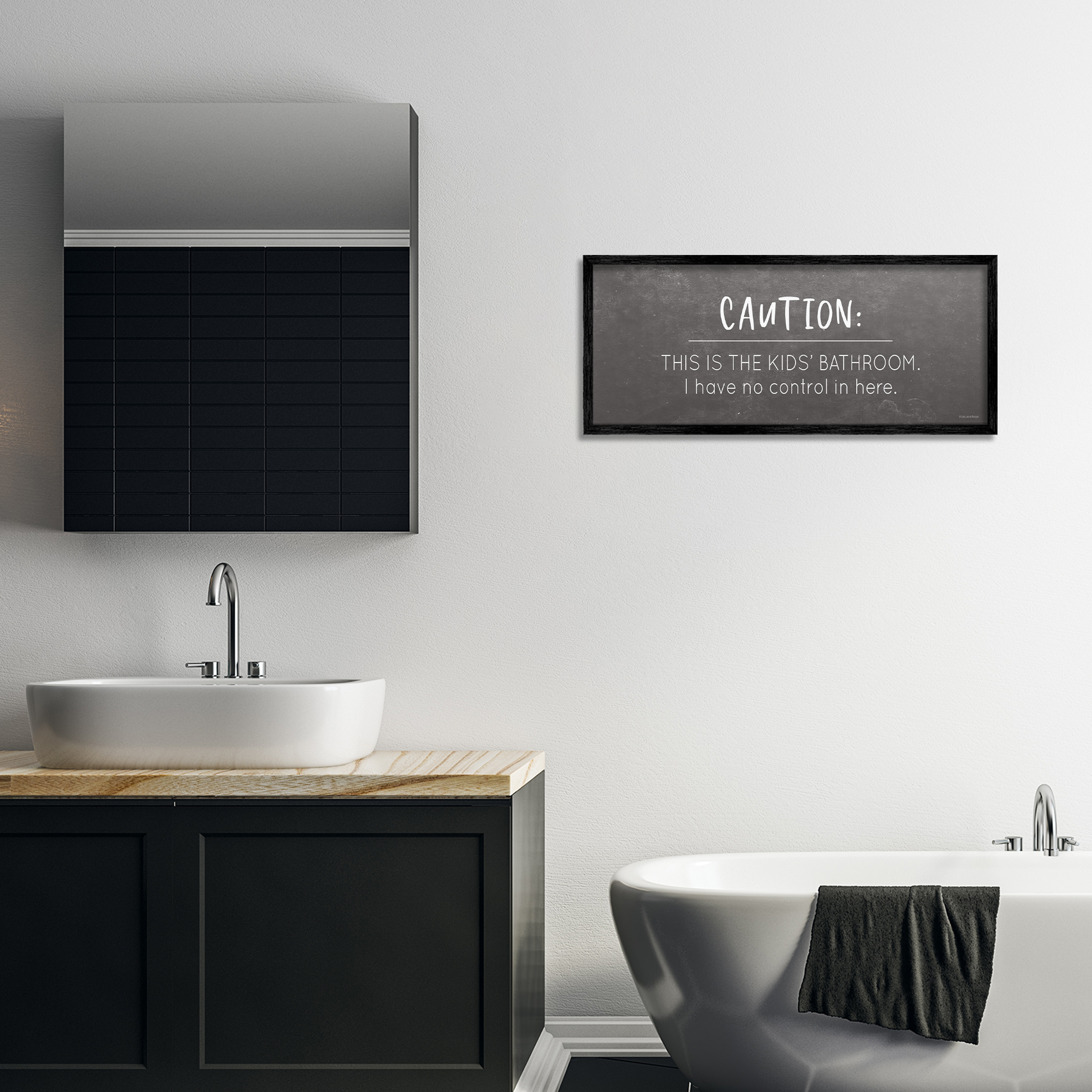 Stupell Industries No Control Here Bathroom Typography Painting Black Framed Art Print Wall Art, 30 x 13