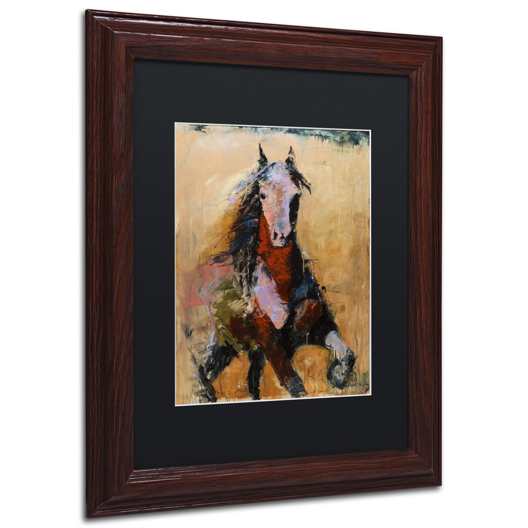 Trademark Fine Art "Golden Horse" Canvas Art by Joarez, Black Matte, Wood Frame