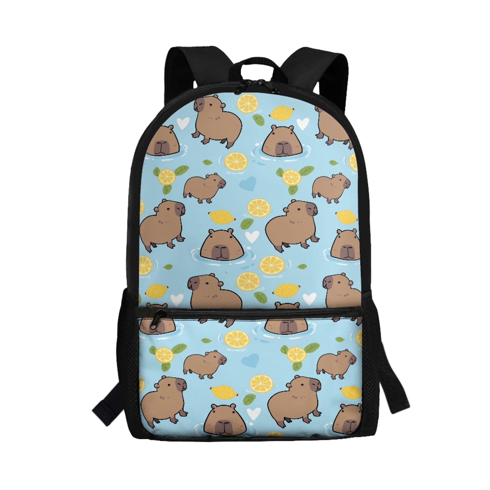 Uourmeti Non Fade 17 Inch Daypack for School Travel, Adjustable Buckle Lightweight Durable Backpack, Lemon Float Capybara